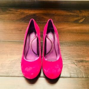 Pink suede kitten heels